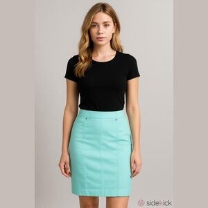 Catherine Malandrino Teal Tailored Aqua Blue Chic Knee Length Pencil Skirt SMALL